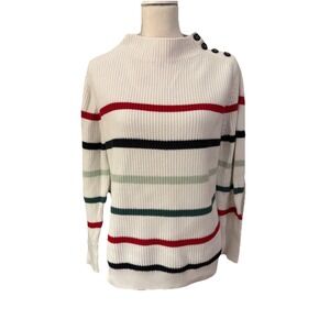 Barbour Shoreward Knit Sweater Size 8 Pull Over Button Neck 100% Cotton White